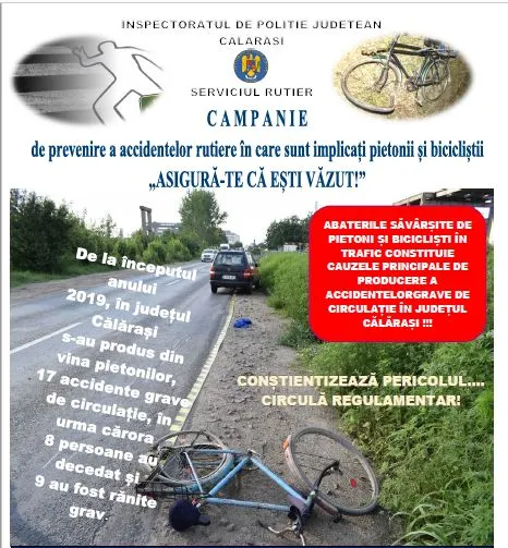 În primele 6 luni ale anului s-au produs 17 accidente grave de circulație din vina pietonilor și bicicliștilor