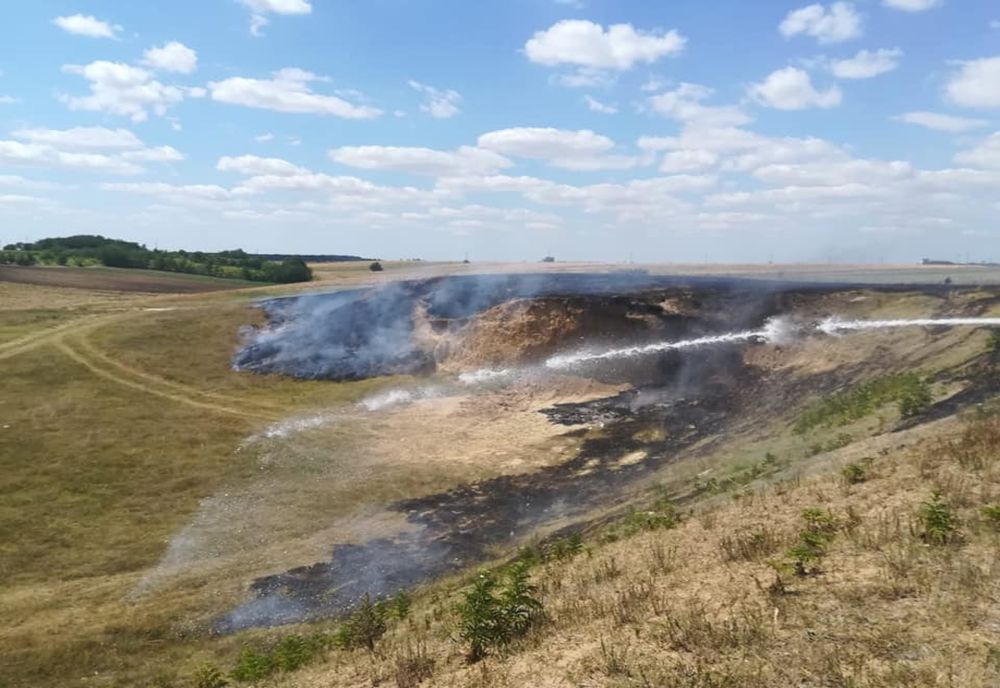  Pompierii din Călărași intervin pentru stingerea unui incendiu de vegetaţie uscată