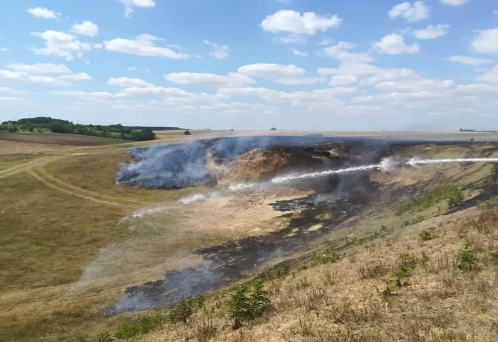 Pompierii din Călărași intervin pentru stingerea unui incendiu de vegetaţie uscată