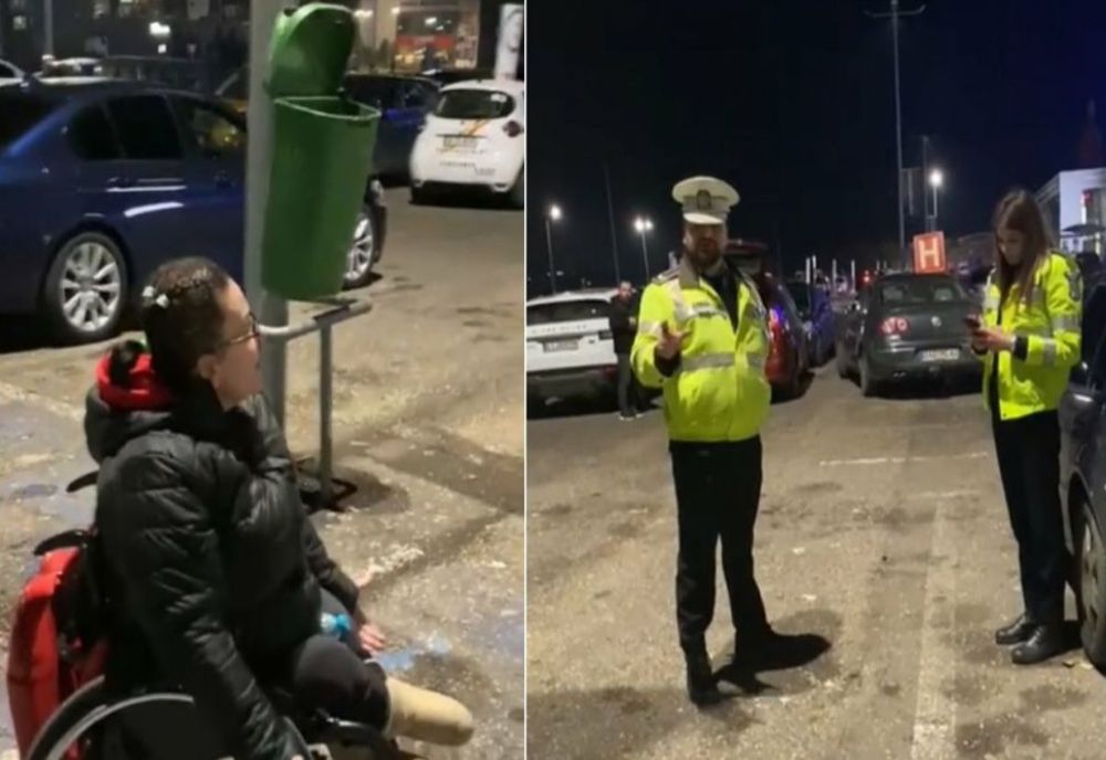 VIDEO Șocant! Polițiștii locali au ridicat mașina unei femei în scaun cu rotile
